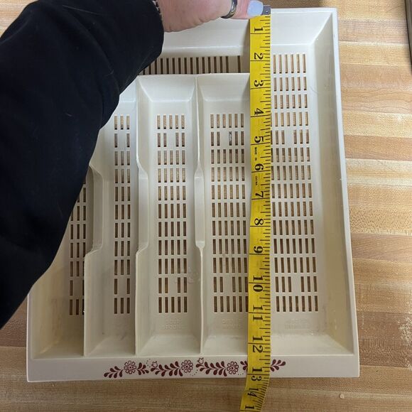 Vintage Silverware Flatware Organizer Tray Beige Maroon Floral Labeled 6 Section - Picture 7 of 7